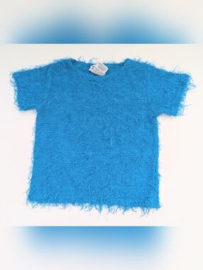 Cozy Fuzzy Girls' (Size Medium) Turquoise/Blue Short-Sleeve Sweater